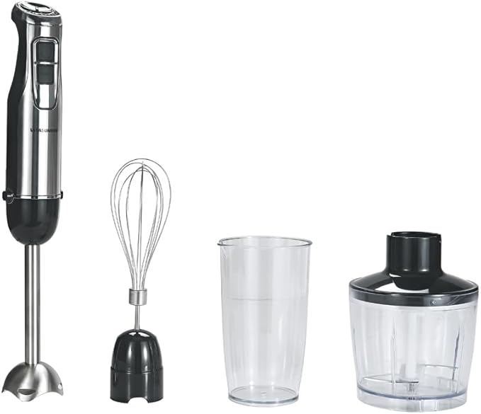 500W Powerful Hand Blender, 4-in-1 Immersion Blender with 6-Speed & Turbo, BPA-Free 600ml Beaker, Whisk, Food Chopper, Stainless Steel Blades, Ergonomic Grip