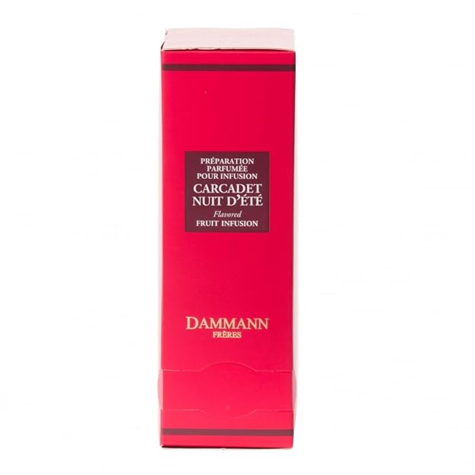 Dammann Freres Sachets, Carcadet Nuit d'été Tea Bags, Premium Gourmet French Hibiscus and Berry Herbal Tea, Individually Wrapped, 24 Count (Single Pack)