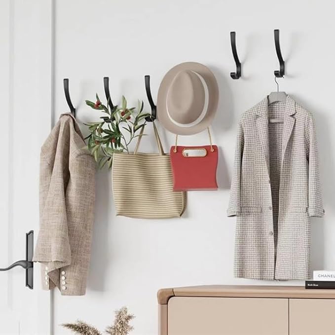 12 Pack Hanging Coat Hooks Wall Mount, Coat Hanger Wall Hangers, Metal Hooks for Hanging Heavy Duty, Screw in Hooks for Hanging Towels, Clothes, Backpack, Hat, Bag, Jacket, Key, Robe, Backpack Grey