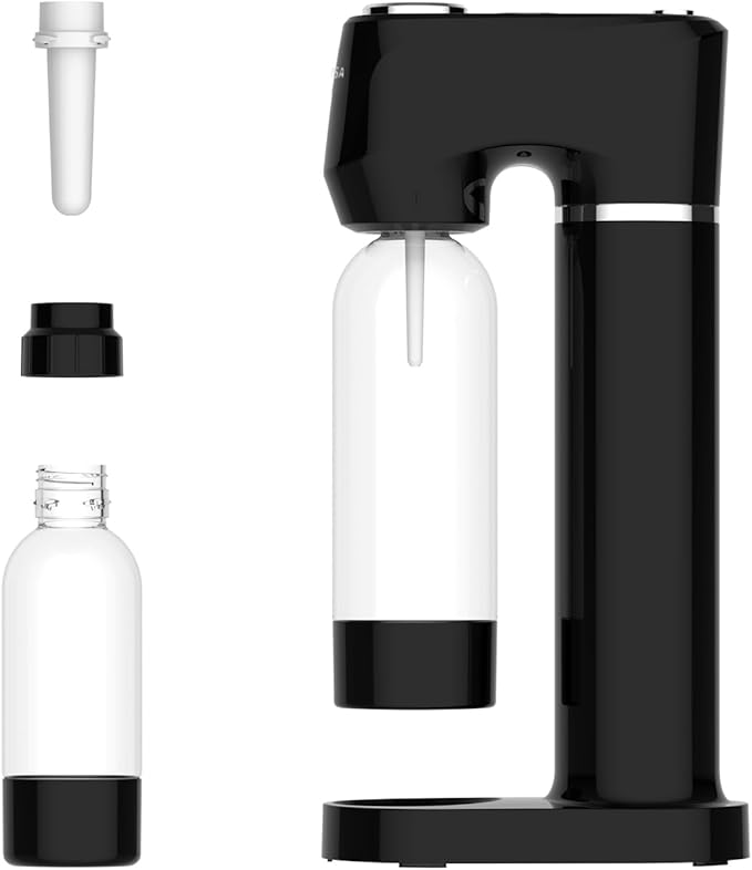 Sparkling Water Maker for Home, Soda Streaming Maker with 2 BPA free Bottles(1L + 0.5L) Carbonated Water Seltzer Fizzy Drink Machine, Compatible with Screw-in 60L CO2 Carbonator(NOT Included) (Black)