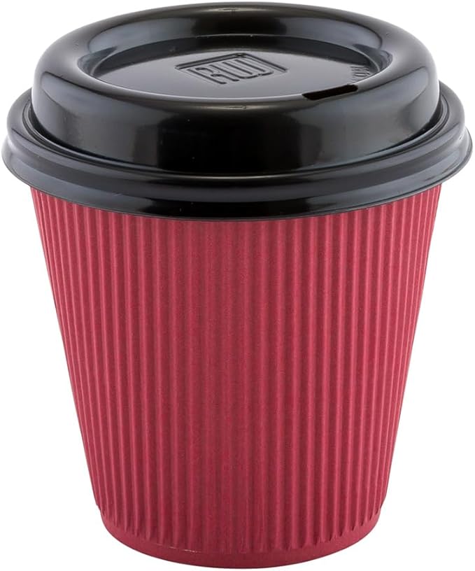 Restaurantware 8 Ounce Double Wall Disposable Coffee Cups, 500 Insulated Crimson Paper Tumblers, Ripple Wall Design, Lids Sold Separately for Hot Drinks like Tea, Hot Chocolate, and More