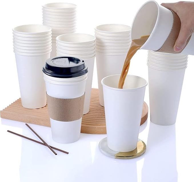 Paper Cups 16 oz 200 Pack for Coffee & Tea Made in USA | Bulk 200 Count for Home, Office, Restaurants & Parties | Recyclable Disposable 16 Ounce To-Go Cups for Hot Drinks