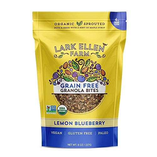 Lark Ellen Farm Grain-Free Granola, Certified Organic Raw Sprouted Vegan Clusters, Paleo & Crunchy Gluten-Free Bites for Cereal or Yogurt, Lemon Blueberry 8 oz, 6 Pack