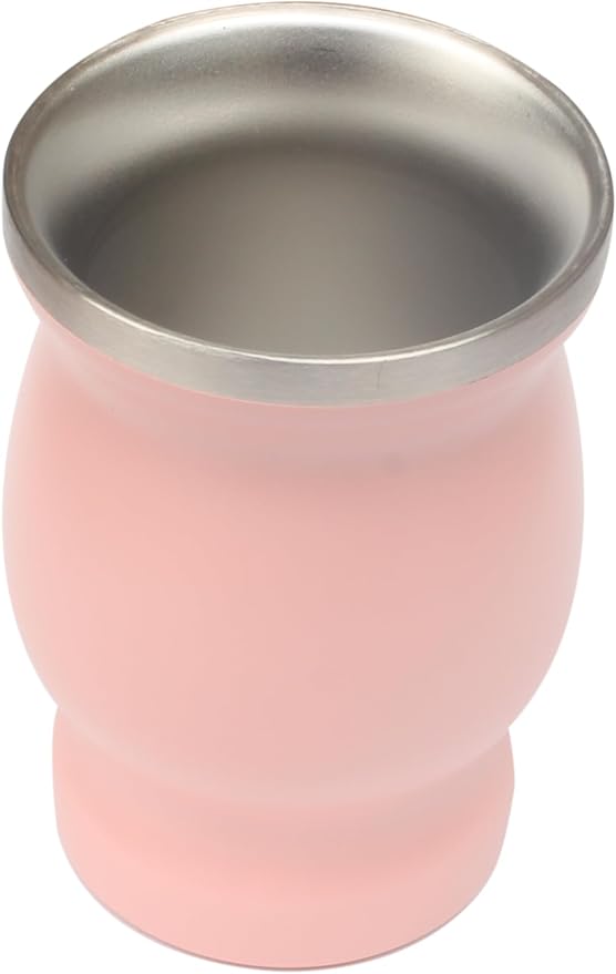 Beruth Bombilla Yerba Mate Gourd, 8oz Stainless Steel Tea Cup Set with a Multifunctional Lid, Two Straws and Cleaning Brushes, Double Walled Coffee Mug Heat Insulation Anti Scalding (Peachy Pink)