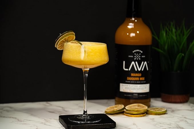 LAVA Premium Mango Daiquiri Mixer, Non-Alcoholic Natural Mango Mix for Cocktails, Smoothies, Margaritas, Daiquiris, Soda, and More. Made with Real Mango Juice, Cane Sugar, Agave Nectar. No Artificial Sweeteners, Flavors, or Colors. Gluten Free, Vegan, ...