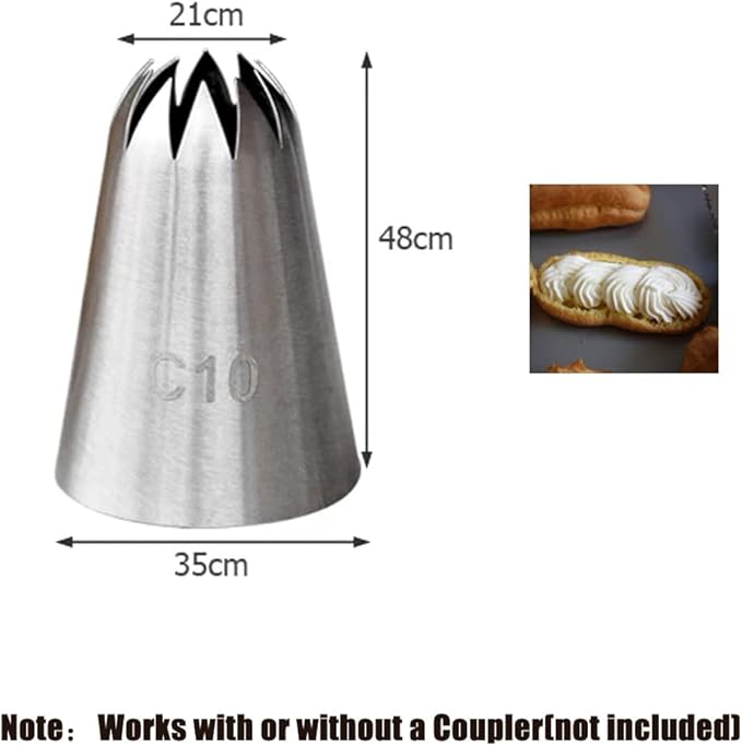 Large Closed Star Piping Tip C10,Cake Decorating Tip for Churros,Meringue,Shells,Stars,Rosettes,Flower,3 Pcs