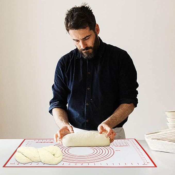 16" x 24" Large Silicone Pastry Mat for Rolling Dough Non Slip,Silicone Baking Mat Non Stick,Cilicone Fondant Mat Pie Cookie Dough Rolling Mat Kneading Cutting Mat with Measurement (Red-L)