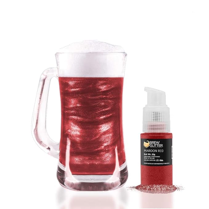Brew Glitter - Maroon Red (25g Spray Pump 1x Jar) | Edible Glitter for Drinks, Cocktails, Beer, Garnish & Beverages