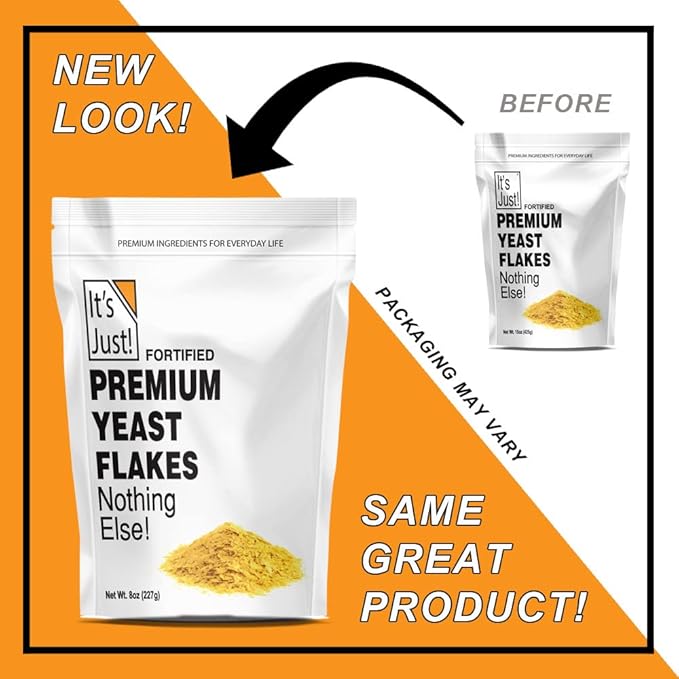 It's Just - Yeast Flakes, Nutritional Yeast, Premium Fortified w/Vitamin B, Nooch, Vegan Cheese Substitute (8 Ounces)
