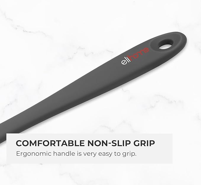 Elihome Skinny Silicone Spoonula - Non-Stick Heat Resistant Silicone Scraper Spatula for Mixing, Serving, Scraping, Stirring, and More - 11 Inch, Dark Grey
