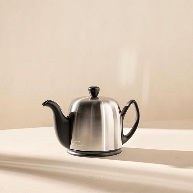 Salam Luxury French Tea Pot - Porcelain Teapot with Brushed Aluminum Cover, Ceramic Tea Kettle for Loose Tea, Removable Infuser, 4 Cup Capacity, 24oz - Pink