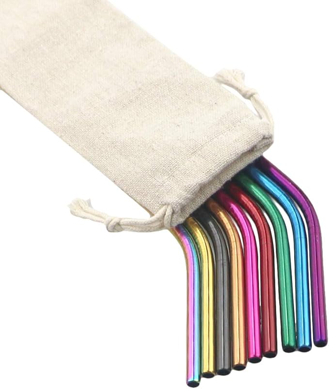 Gugrida Metal Straws Stainless Steel Straws 8.5" Drinking Straws Reusable 3 Set - Ultra Long Muti Color-Cleaning Brush for 20/30 Oz for Trail Tumblers Yeti RTIC SIC Ozark (2 Straight|1 Bent|1 Brush)