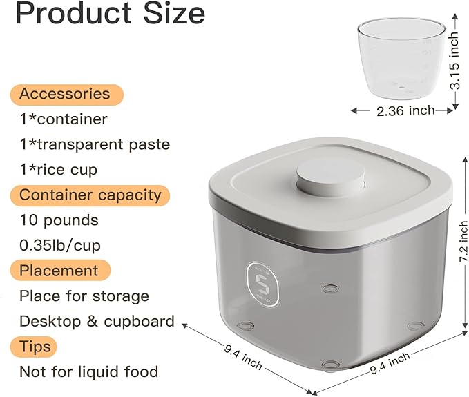 Rice Dispenser,5.28 Qt/5 L/10 Lbs Food Storage Container with Measuring Cup Food Cereal Container Bins Household for Pet Food Organization