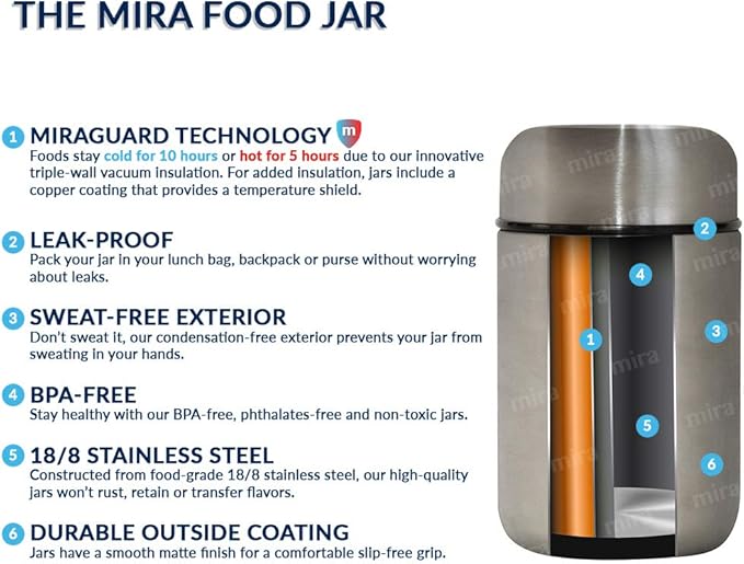 MIRA Insulated Food Jar Thermo for Hot Food & Soup, Compact Stainless Steel Vacuum Lunch Container for Meals To Go - 13.5 oz, Lilac