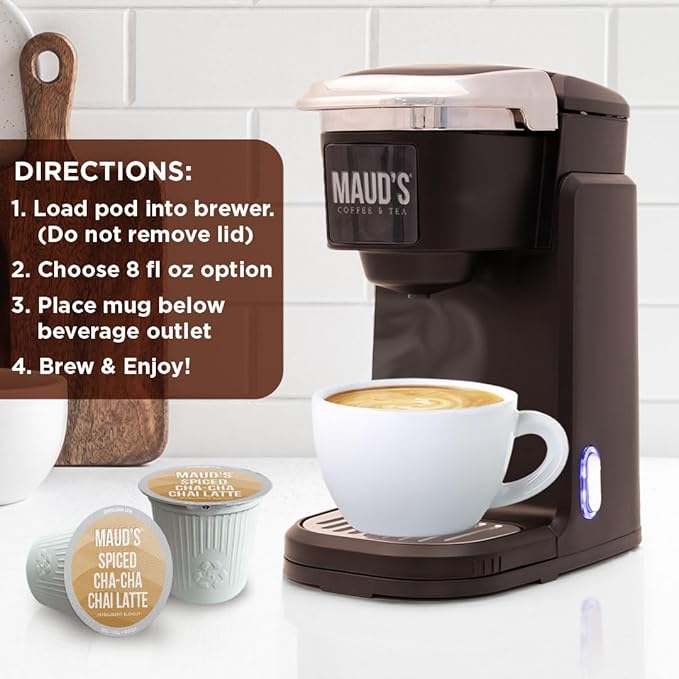 Maud's Spiced Chai Tea Latte, 36 ct, Recyclable Single Serve Tea Pods - 100% Gourmet Blended Tea Leaves, Compatible with Keurig K Cups Maker