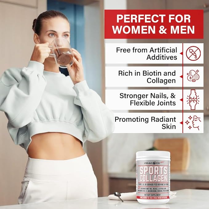Sports Collagen Powder, 12.42 oz, Pack of 12 - Grass Fed Bovine & Wild Fish Hydrolyzed Type I, II, III Multi Collagen Peptides, Unflavored Protein Powder with Electrolytes