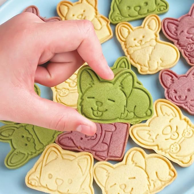 8 Corgi Dog Cookie Cutters Set, 3D Puppy Cookie Stamps, Cupcake Pancake Apple Pie Pastry Biscuit Molds, Cookie Baking Molds for Dog Party Decorations (Corgi)