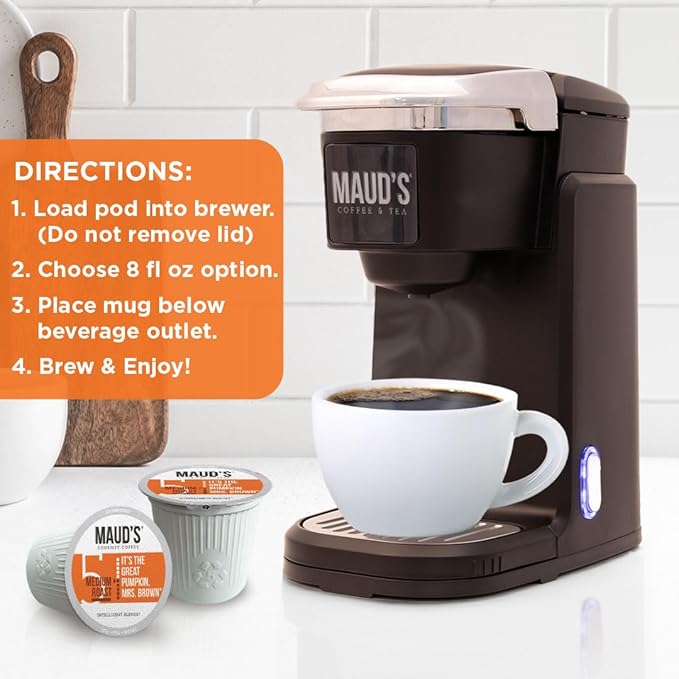 Maud's Pumpkin Spice Flavored Coffee Pods, 50 ct - 100% Arabica Medium Roast Coffee, Solar Energy Produced Recyclable Single Coffee Pods Compatible with Keurig K-Cup Brewers