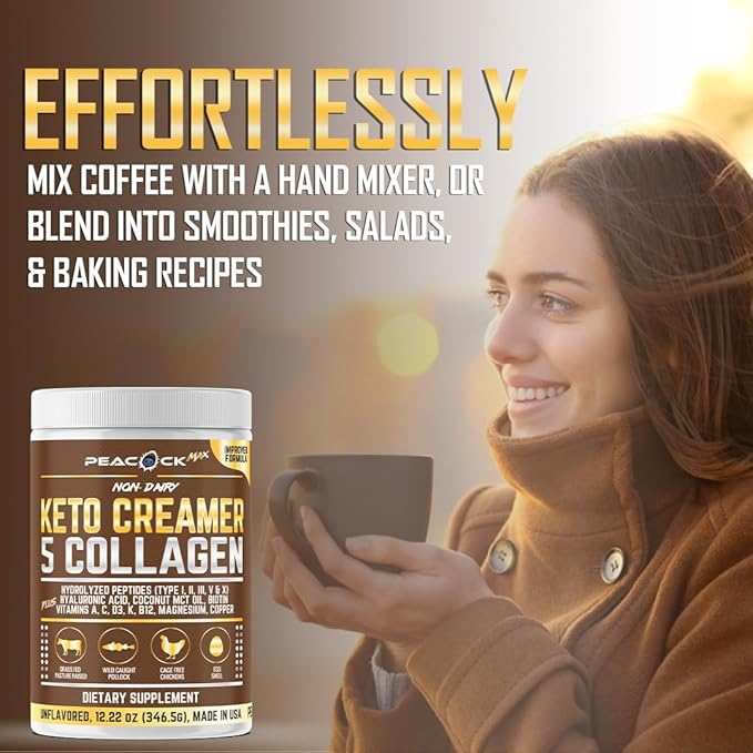 Collagen Keto Coffee Creamer Powder 12.22 oz, Pack of 12, Hydrolyzed Collagen Peptides with Coconut MCT Oil, Magnesium, Unflavored Protein Powder, Sugar Free Coffee Creamer for Smoothies