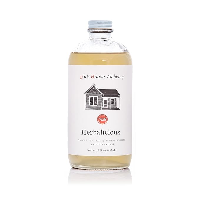 Pink House Alchemy Herbalicious Simple Syrup β 16oz Bottle β Handcrafted All-Natural Mixer for Coffee, Cocktails, Soda, Lemonade, Tea & Baking β Gluten-Free, Non-GMO, Vegan, Small Batch (HERB)