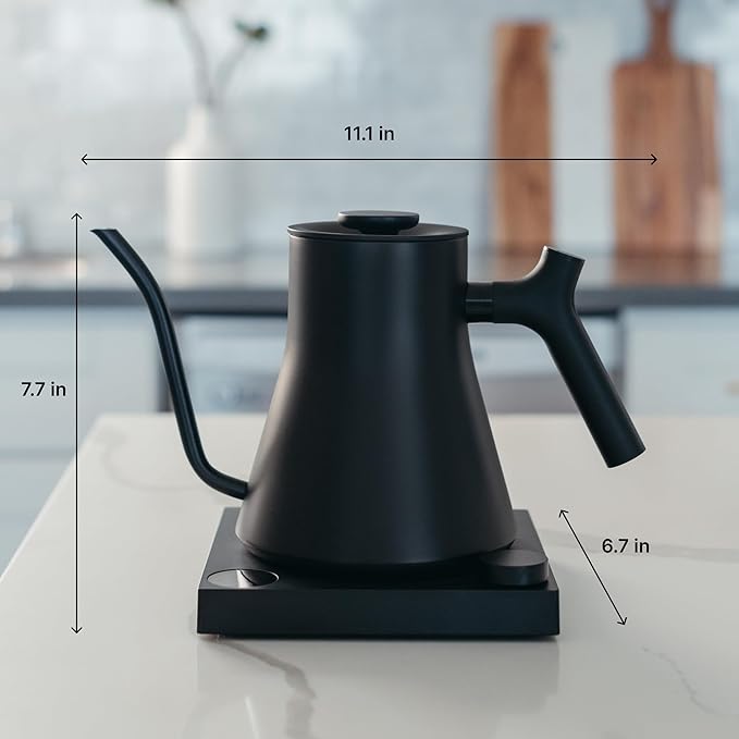 Fellow Stagg EKG Pro Electric Gooseneck Kettle - Pour-Over Coffee and Tea, Quick Heating, Precise Temperature Control, Scheduling, Built-in Brew Timer, Stone Blue with Walnut Wood Handle, 0.9 Liter
