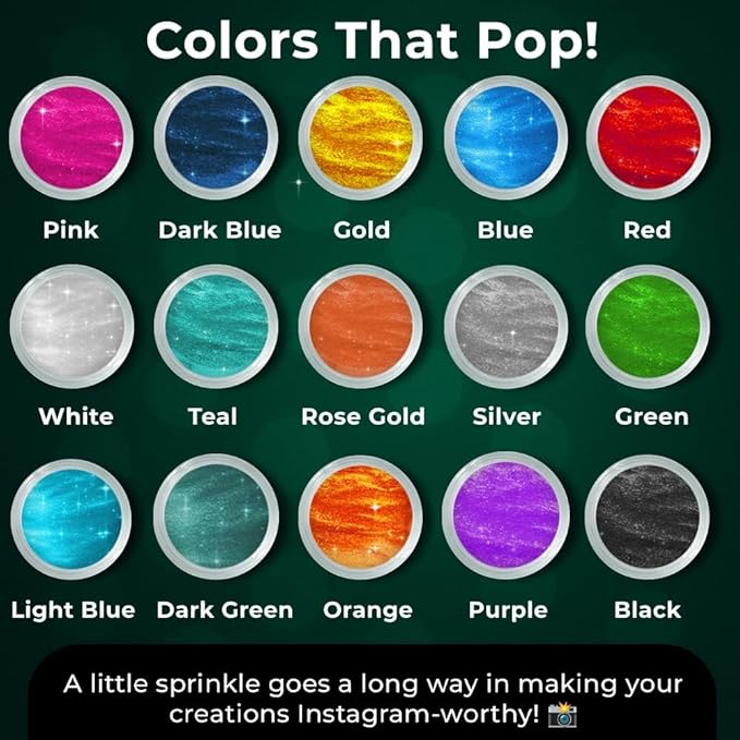 Bulk (20g) Green Luster Dust Edible Glitter for Cocktails, Premium Edible Metallic Dark Green Luster Dust for Drinks Cake Decorations Green Edible Glitter for Drinks Cupcakes Cookies Cakes Food Paint