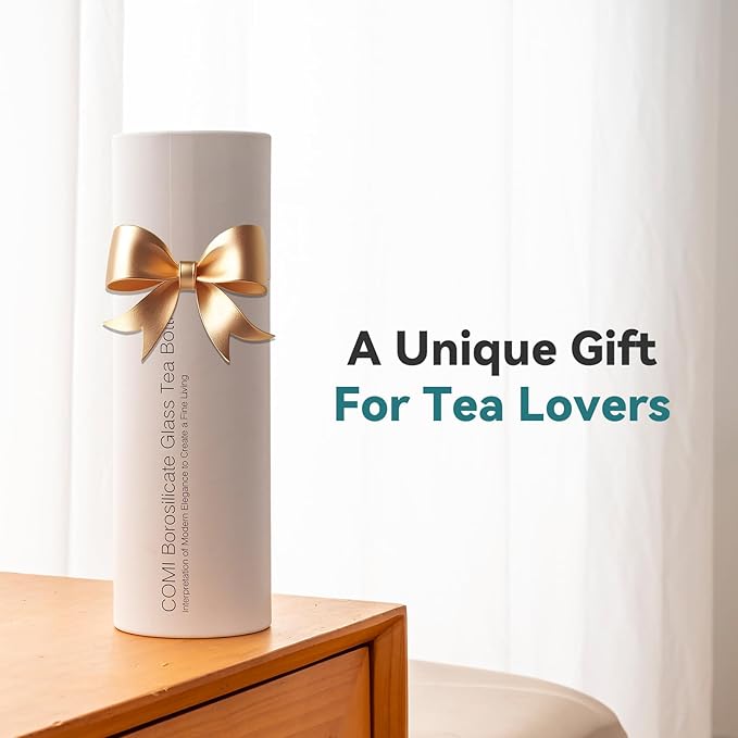 COMI Tea Bottle with Infuser,Double-Wall Glass Travel Mug with One Click Open Lid, Leak Proof Tea Infuser Bottle for Loose Leaf, Fruit & Flower Infused Drinks, Heat & Cold Resistant, Tea Gift Set