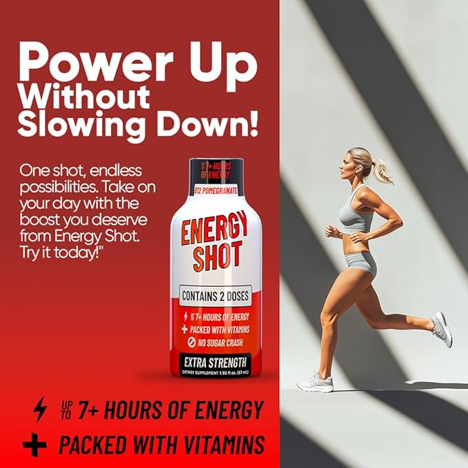 B12 Açaí Pomegranate Extra Strength Energy Shot 24 pk – 260mg Natural Caffeine B12 B6 – Energy & Vitality Support – 2 Servings Sugar Free Zero Calorie Green Tea B-Vitamins Electrolytes Vegan – 1.93 fl oz