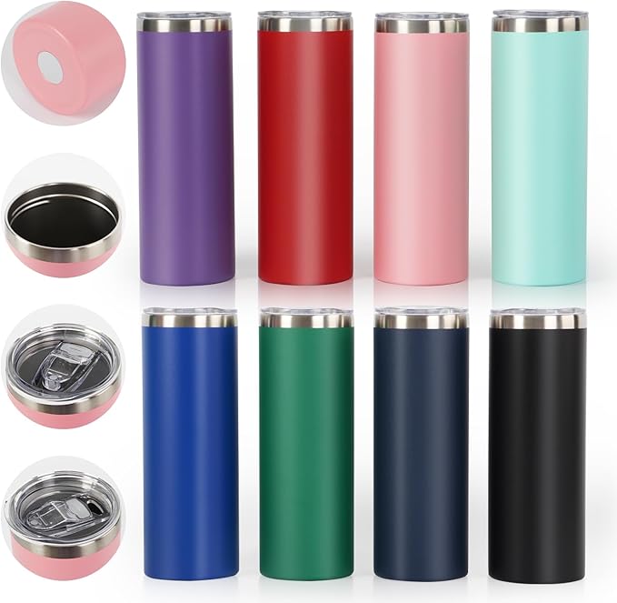 Personalized 20oz Skinny Tumbler: Engraved, Stainless Steel, Insulated, Leak-Proof Lid & Straw, Hot/Cold for Hours, Ideal for Coffee, Water, Wine, Gift for Birthdays, Weddings, Christmas, (25 designs)