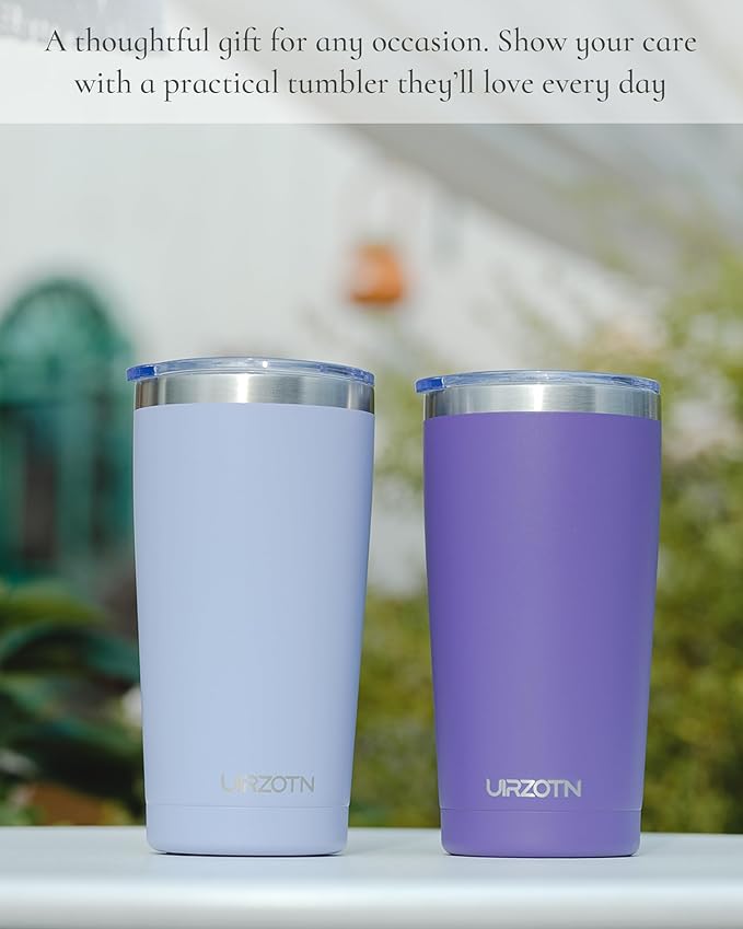 Travel Coffee Tumbler 20oz, Leakproof Travel Coffee Mug with Lid and Straw, Stainless Steel Double Wall Vacuum Insulated Tumbler for Hot/Iced Drinks (Textured Matte, Purple)