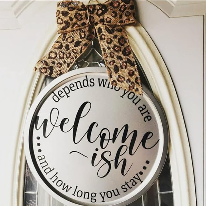 Funny Welcome Stencils for Painting Sarcastic Round Stencil Large Gather Stay Awhile Templates for Door Hanger,Doormat, Porch Sign, Wreath