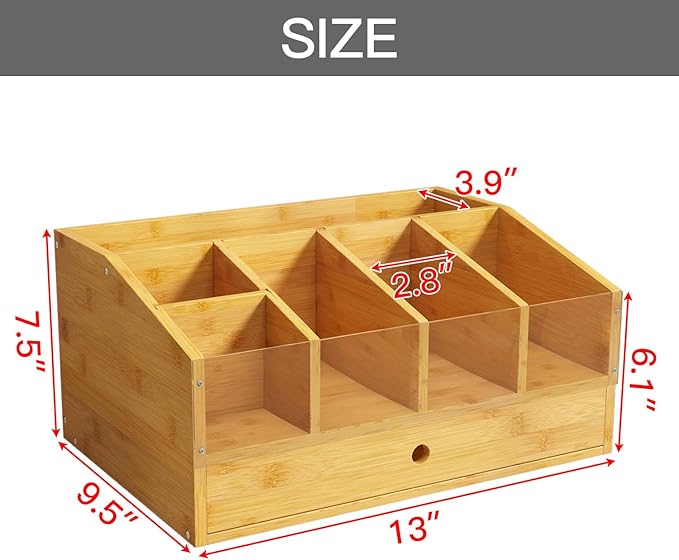 Coffee Station Organizer for Countertop Coffee Condiment Organizer, Office Coffee Station, Small Cute Coffee Bar Organizer – Bamboo & Wooden Storage with Removable Dividers & Drawer