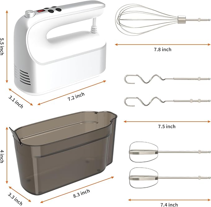 CBQ Hand Mixer Electric, 9 Speed 400W Handheld Mixer with Digital Display, Touch Button, Turbo, Snop-On Storage Case, 5 Stainless Steel Accessories, Mixer Electric Handheld for Cake, Cookie, Egg,