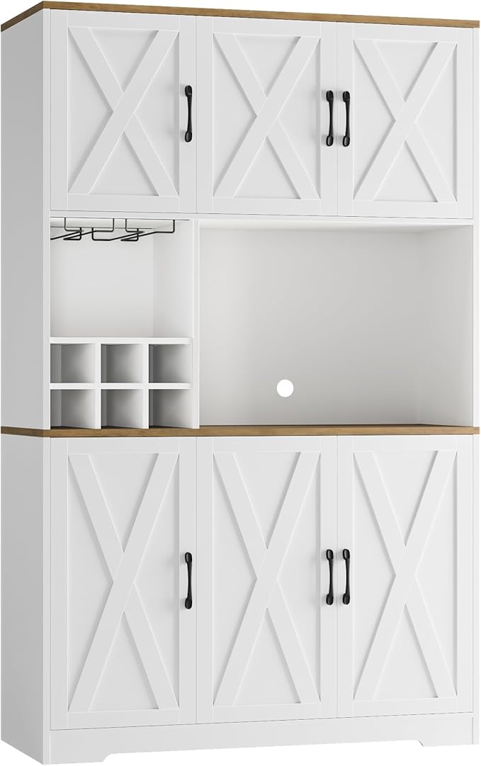 HOSTACK Kitchen Pantry Storage Cabinet, 71" Tall Food Pantry Cabinet with Microwave Stand, Farmhouse Kitchen Hutch, Coffee Bar Hutch with Wine Rack for Dining Room, Living Room, White