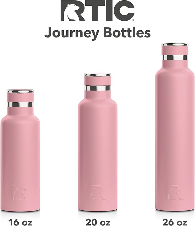 RTIC 16oz Journey Bottle Metal Stainless Steel Vacuum Insulated, BPA Free, Reusable, for Water, Hot and Cold Drinks, Travel, Sports, Camping, Dusty Rose