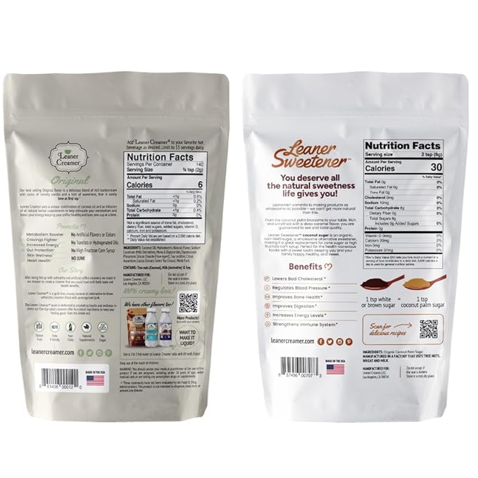 Leaner Creamer Non-Dairy Sugar Free Coffee Creamer Powder (Original Pouch 9.87Oz + Leaner Sweetener 1Lb)