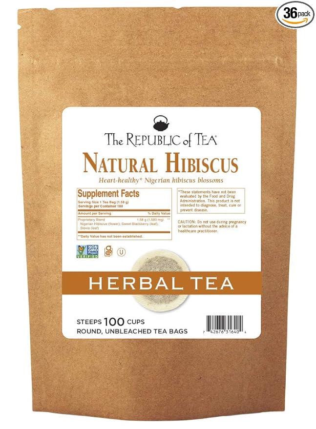 The Republic of Tea Natural Hibiscus Tea Super Refill, 100 Tea Bags