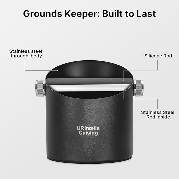 6.3 Inch Stainless Steel Knock Box Espresso Large Capacity with Non-Slip Base Espresso Knock Box Black Coffee Knock Box with Removable Knock Bar Espresso Machine Accessories