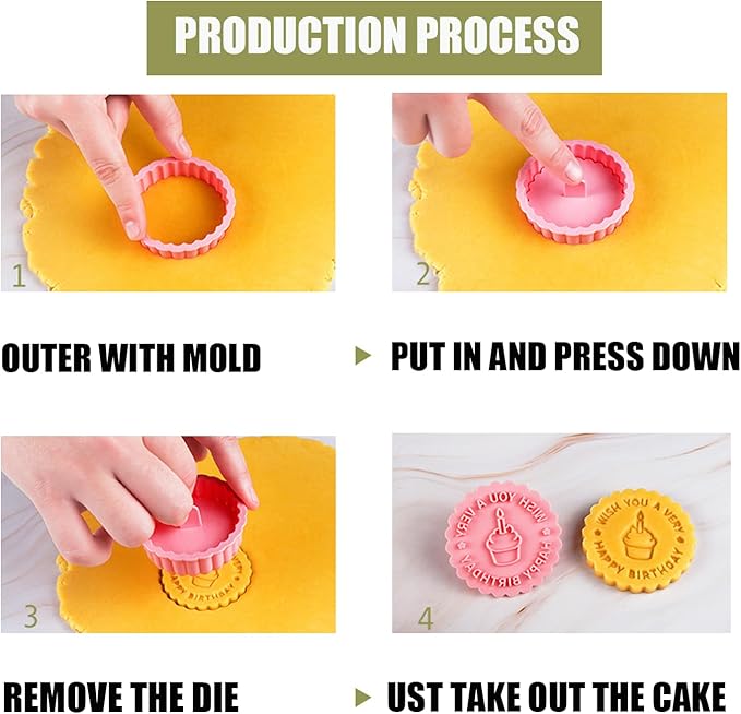 8PCS Happy Birthday Cookie Cutter Sets 3D Plastic Cookie Cutters with Plunger Stamps Pressable Biscuit Mold Cookie Molds Cake Baking Fondant Cutter Birthday Party DIY Cookie Decorating Supplies(C)