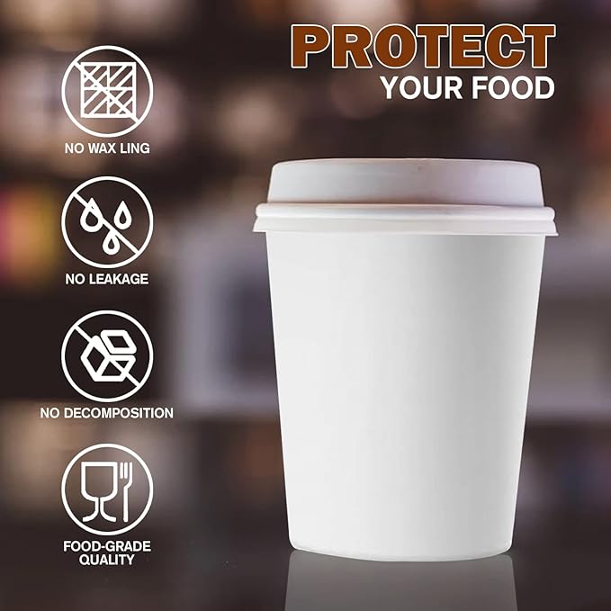 Smygoods White Disposable Paper Coffee Cups with Lids (8 OZ, 25 Count) For Hot Beverages, Tea, Espresso, Cocoa - To Go Drink Containers, Café & Office