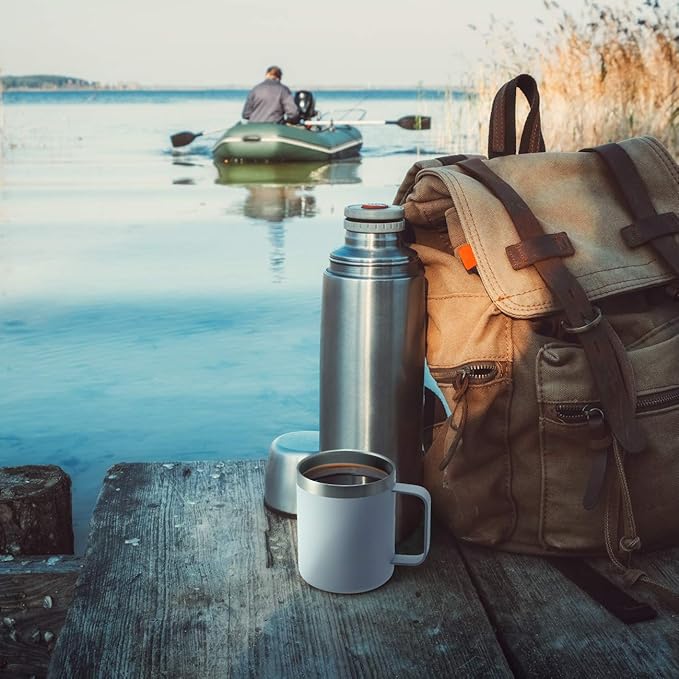 ALOUFEA 12oz Stainless Steel Insulated Coffee Mug with Handle, Double Wall Vacuum Travel Mug, Tumbler Cup with Fliping Lid, Black and Army Green