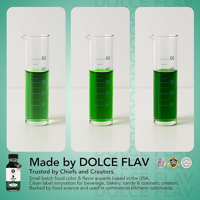 Dolce Flav Natural Green Food Coloring β 2 oz Vibrant Plant-Based Color from Green Apple | Water-Soluble Liquid Dye for Baking, Drinks & Frostings | Graduated Dropper Included | No Artificial Dyes | Kosher | Made in USA