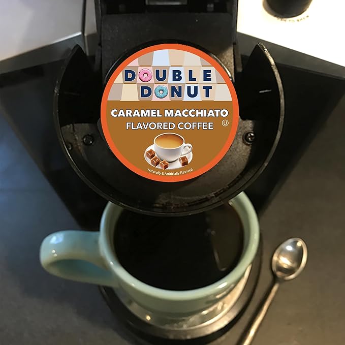 Double Donut Coffee Caramel Macchiato Flavored Coffee Pods, Medium Roast Coffee, for Keurig K Cups Machines, in Recyclable Pods, 20 Count