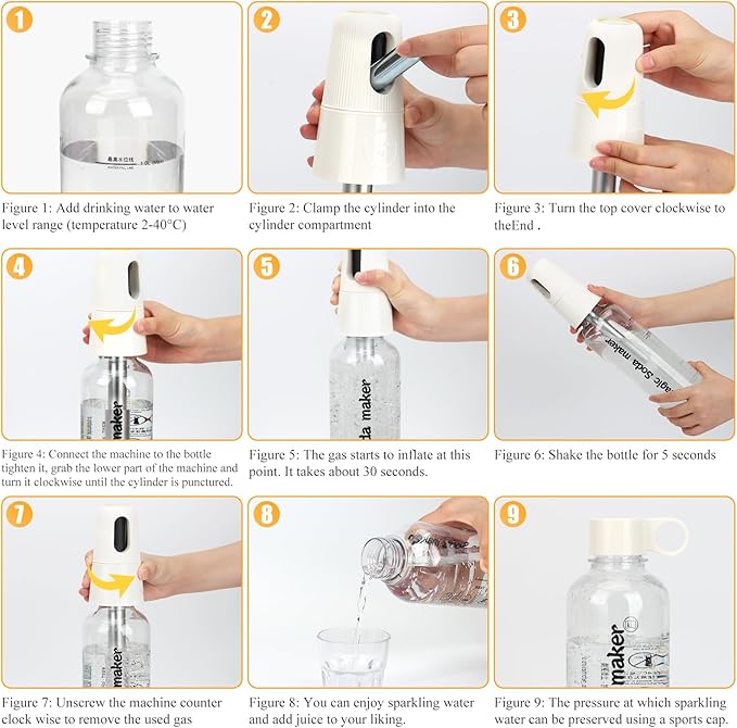 Portable Soda Siphon, 1L Travel Sparkling Water Maker Machine for Home & Outdoor, Carbonated Water Soda Streaming Machine, Soda Maker for Cocktails or Fizzy Drink, 8 gram CO2 Cartridges(Not Included)