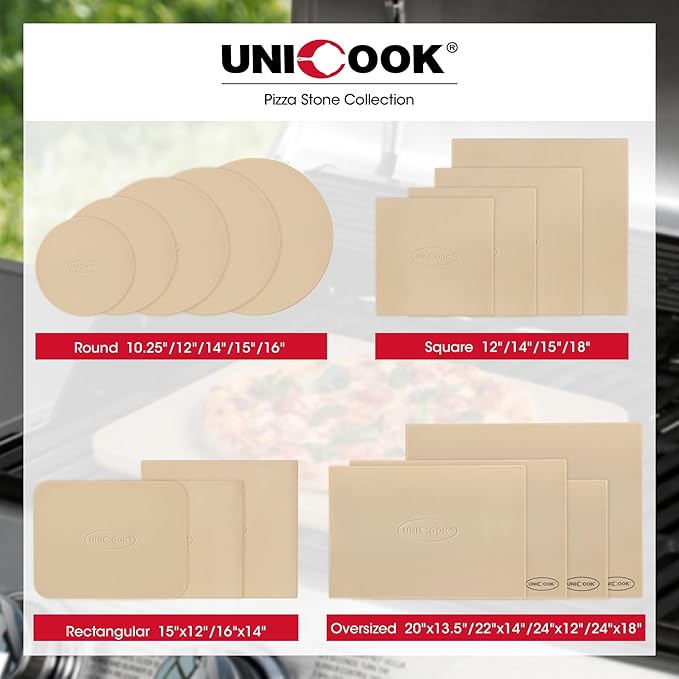 Unicook Small Pizza Stone 10.25 Inch for Oven and Grill, Round Baking Stone, Thermal Shock Resistant Cordierite Oven Pan with Plastic Dough Scraper, Ideal for Cooking Pizza, Bread
