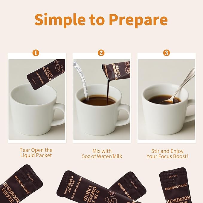 Mushroom Coffee Concentrate, Cold Brew With 5 Mushrooms, 15 Liquid Packets | Lion's Mane, Reishi, Maitake, Turkey Tail, Cordyceps, 100% Arabica Coffee Bean Extract