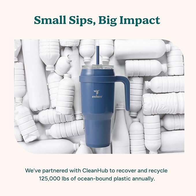 REDUCE 40 oz Stainless Steel Tumbler with Handle - Dual-Wall Vacuum Insulated Travel Mug, Sweat-Proof Lid & Reusable Straw - Keeps Drinks Cold for 24 Hrs, Fits Cupholders, Dishwasher Safe - Pineapple