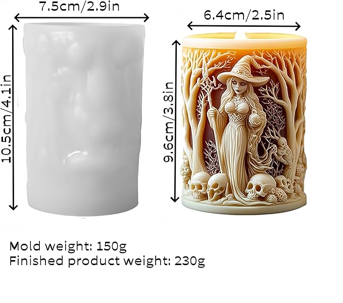 Witch Cylinder Silicone Candle Mold for Candle Making,Pillar Casting Silicone Molds for Resin Casting,Scented Candle, Soap,Silicone Molds for Home Decor,Resin Craft Gifts (A)