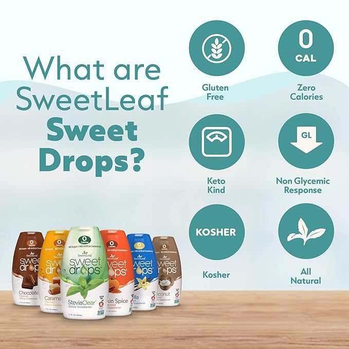 SweetLeaf Sweet Drops - Flavored Stevia Liquid Sweetener, Stevia Extract, Zero Calories, Gluten Free, Keto Friendly, Non GMO, Natural Flavor, Sugar Alternative - Variety Pack, 1.7 Fl Oz (Pack of 4)