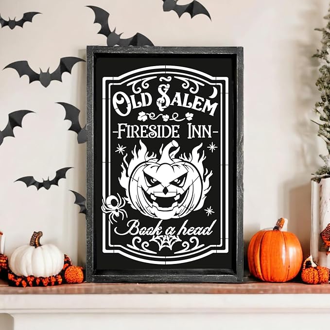 Halloween Stencils for Painting 11.7”x8.26” Reusable Halloween Stencil A4 Skeleton Witch Black Cats Draw Templates for Wood Signs Walls Windows Door Mat Fabrics
